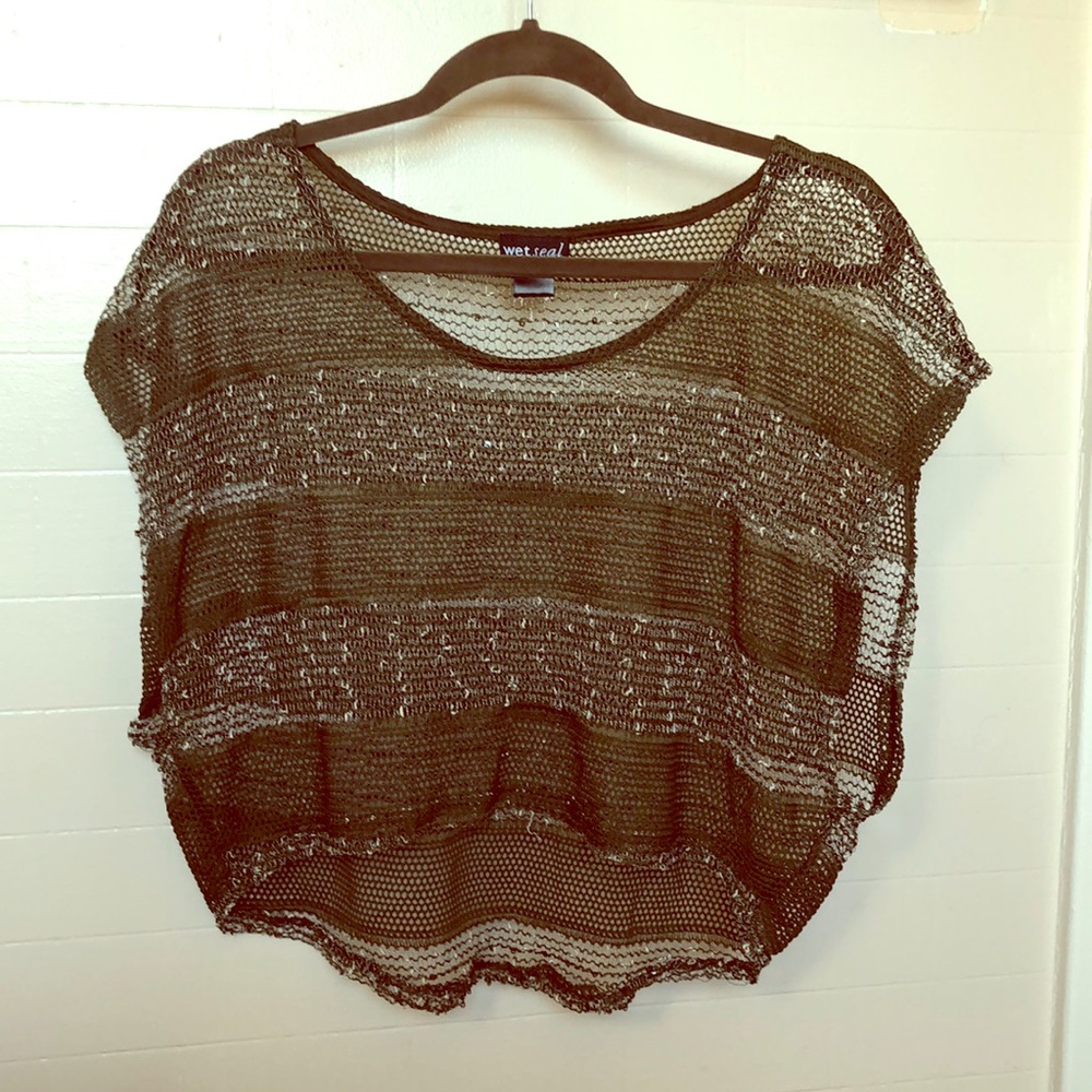 See through green and white top